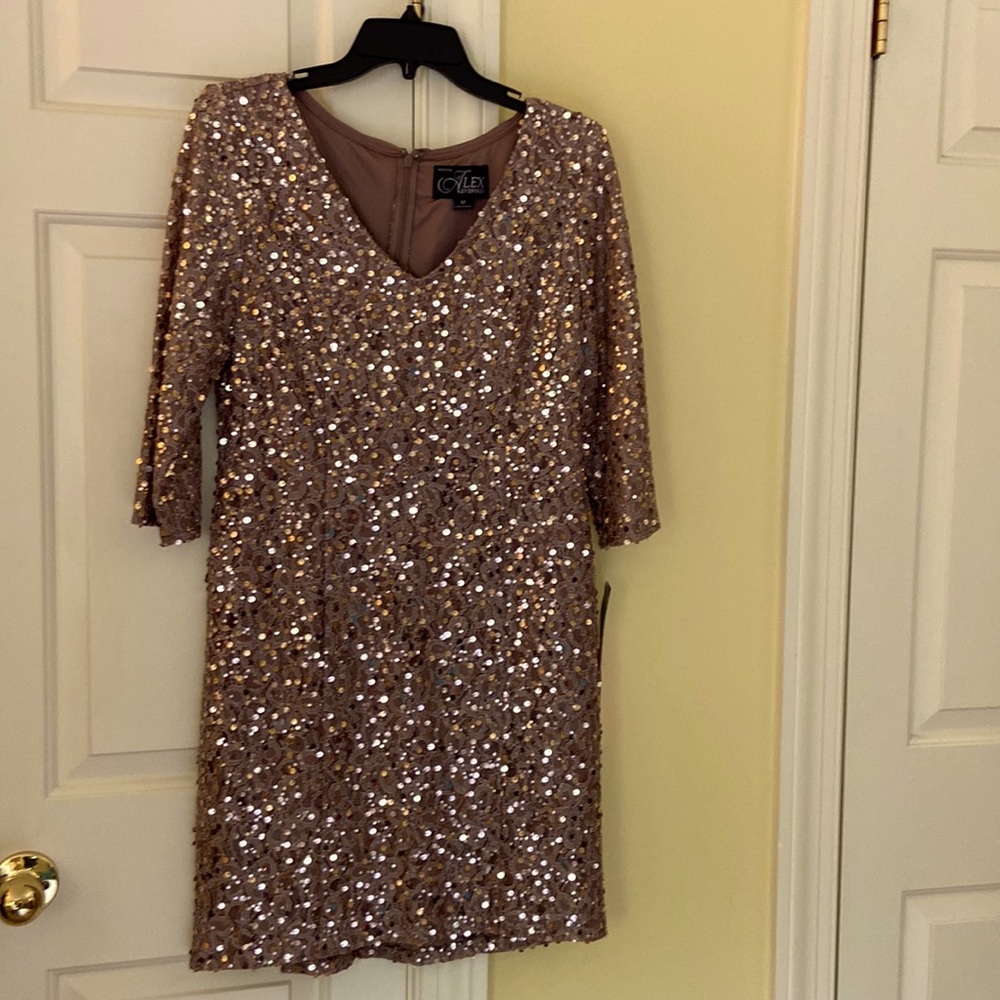 Beige sparkly evening dress